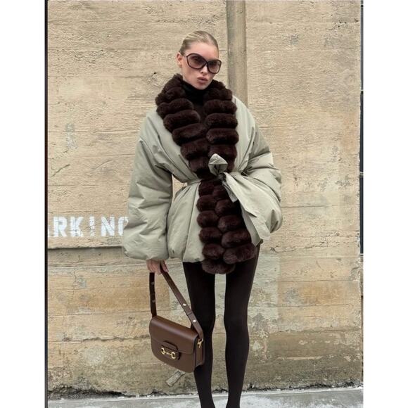 Helsa bubble puffer jacket coat faux fur S - Picture 2 of 6